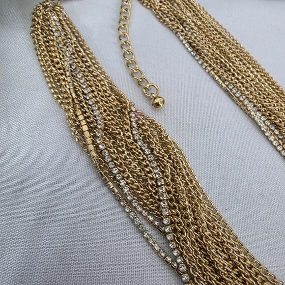Gold Multi Strand Chain and Rhinestone Necklace - Picture 5 of 9